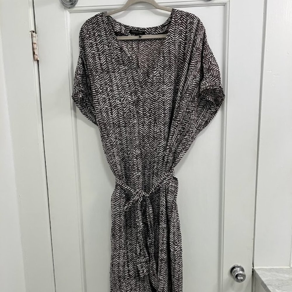 Patterned Midi Dress with Waist Tie